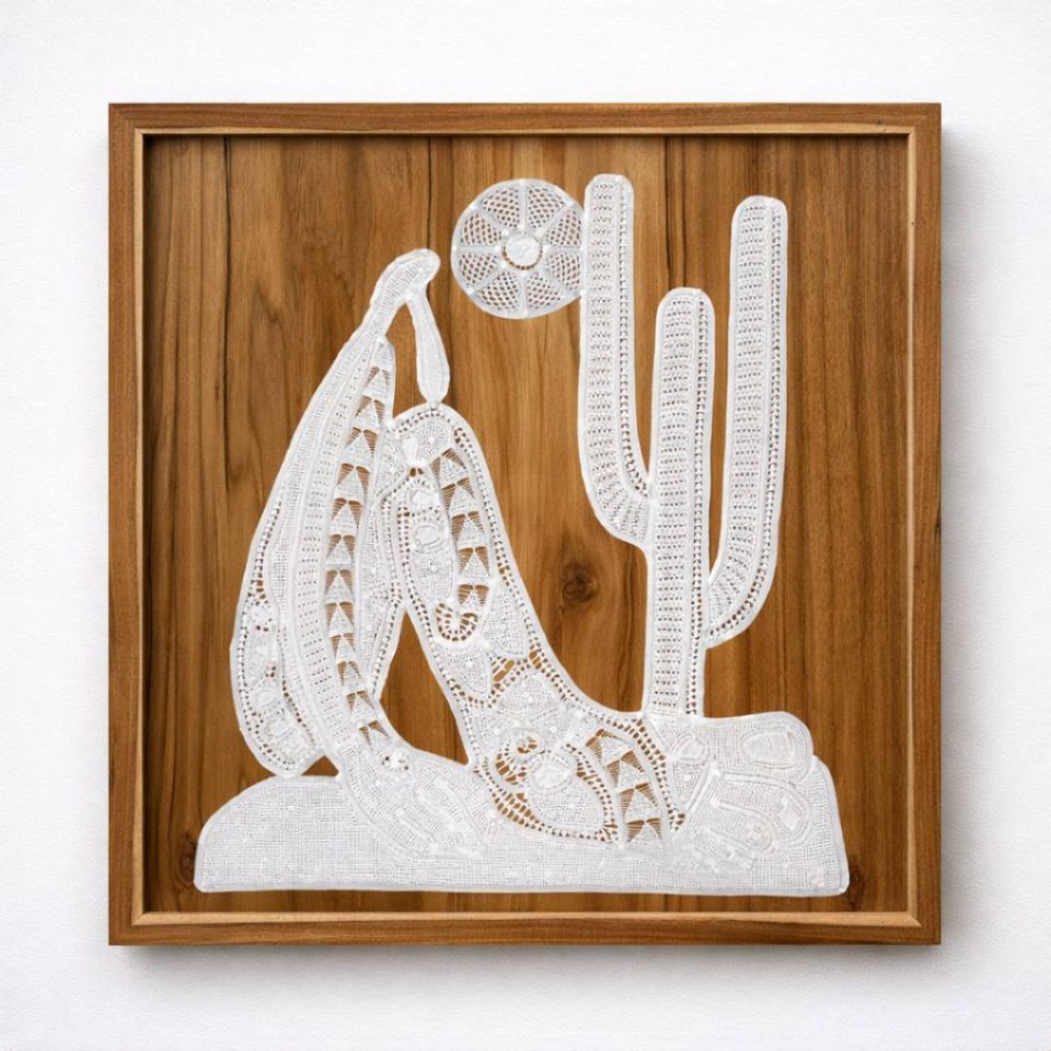 Abapuru Lace Wood Wall Art - Handcrafted Renaissance Lace on Certified Teak 50x60cm