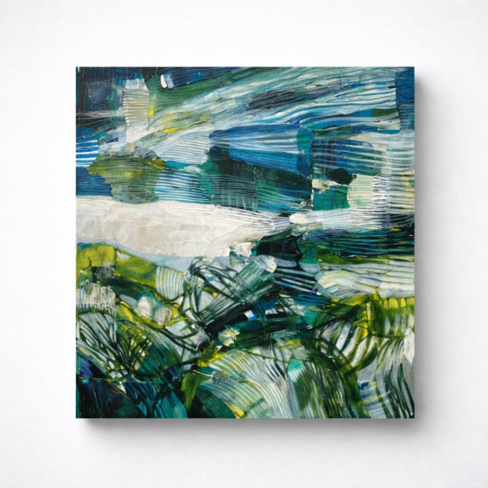 "Campeche" Mixed Media Canvas Painting by Carol Lacerda - 40x40cm Abstract Ocean Art