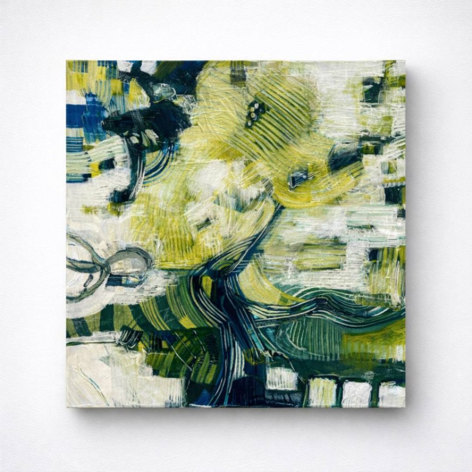 "Fragment" Mixed Media Canvas Painting by Carol Lacerda - 50x50cm Abstract Green