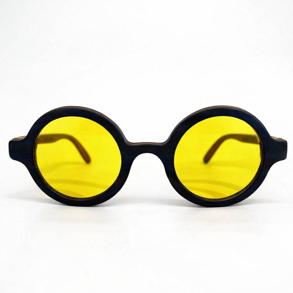 Layla Round Wood Sunglasses - Black